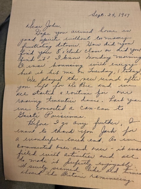 Joan’s handwritten letter dated September 24, 1957